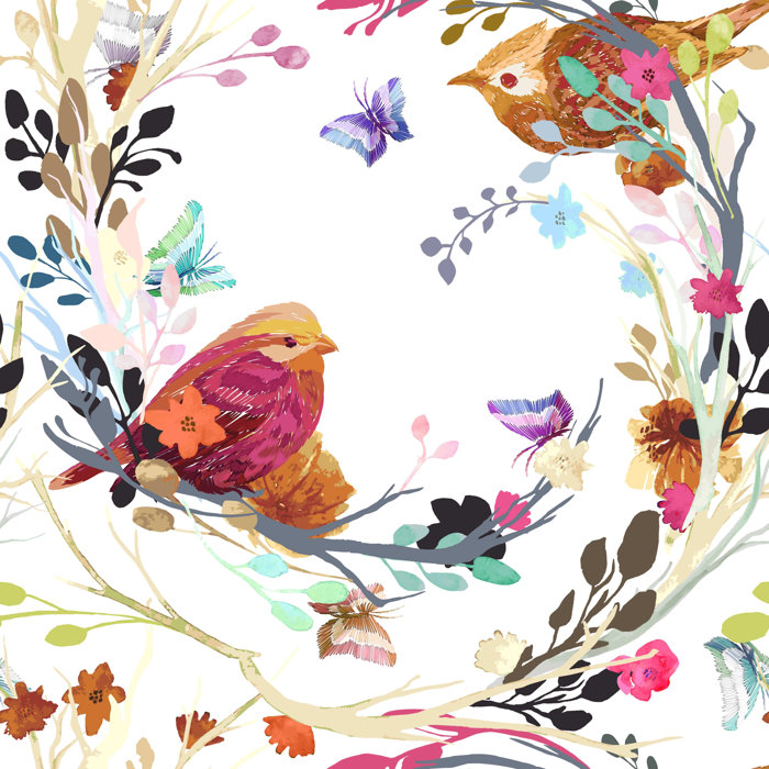 Red Barrel Studio® Birds And Flowers Peel And Stick Wallpaper | Wayfair.ca
